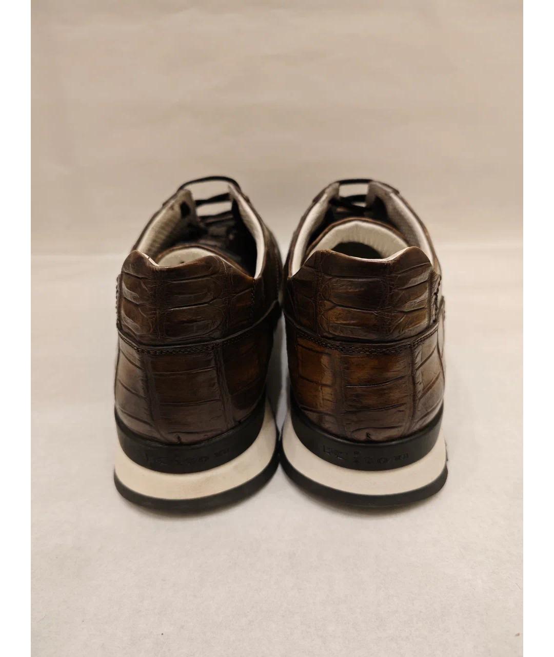 KITON Коричневые низкие кроссовки / кеды из экзотической кожи, фото 3