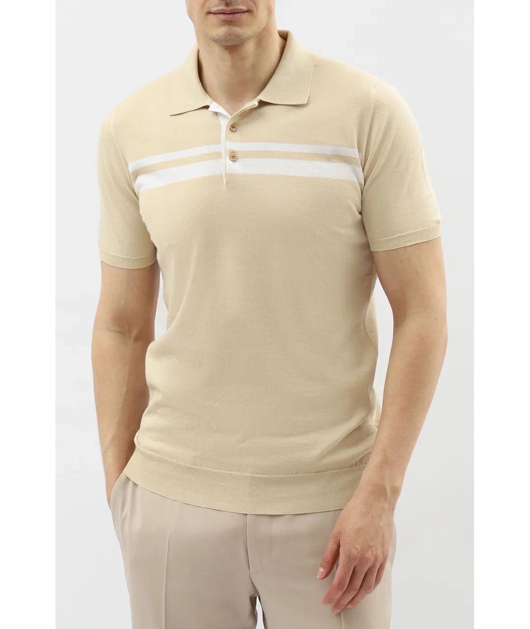 KITON Бежевое хлопковое поло с коротким рукавом, фото 2