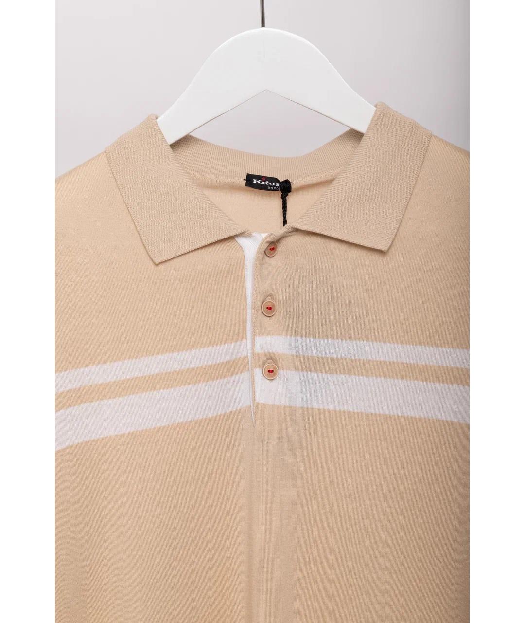 KITON Бежевое хлопковое поло с коротким рукавом, фото 6