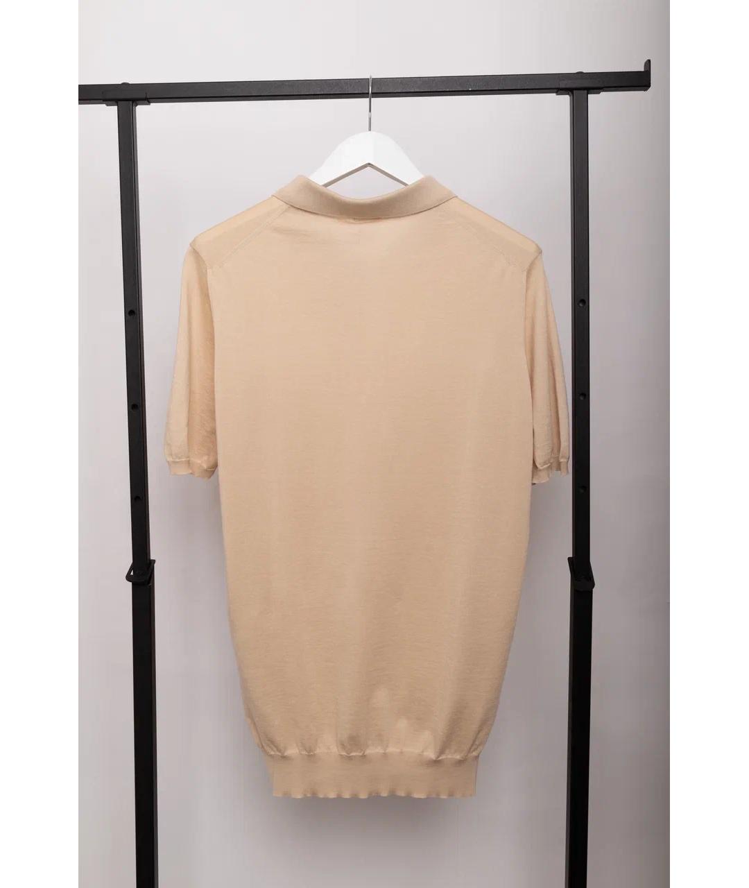 KITON Бежевое хлопковое поло с коротким рукавом, фото 7