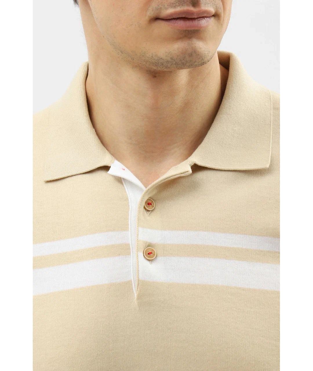 KITON Бежевое хлопковое поло с коротким рукавом, фото 3