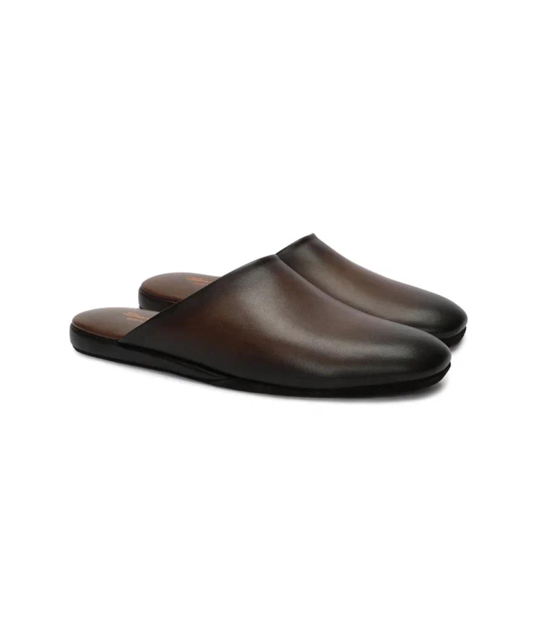 SANTONI Коричневые кожаные шлепанцы, фото 2