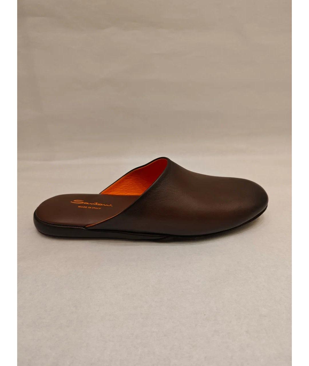 SANTONI Коричневые кожаные шлепанцы, фото 6