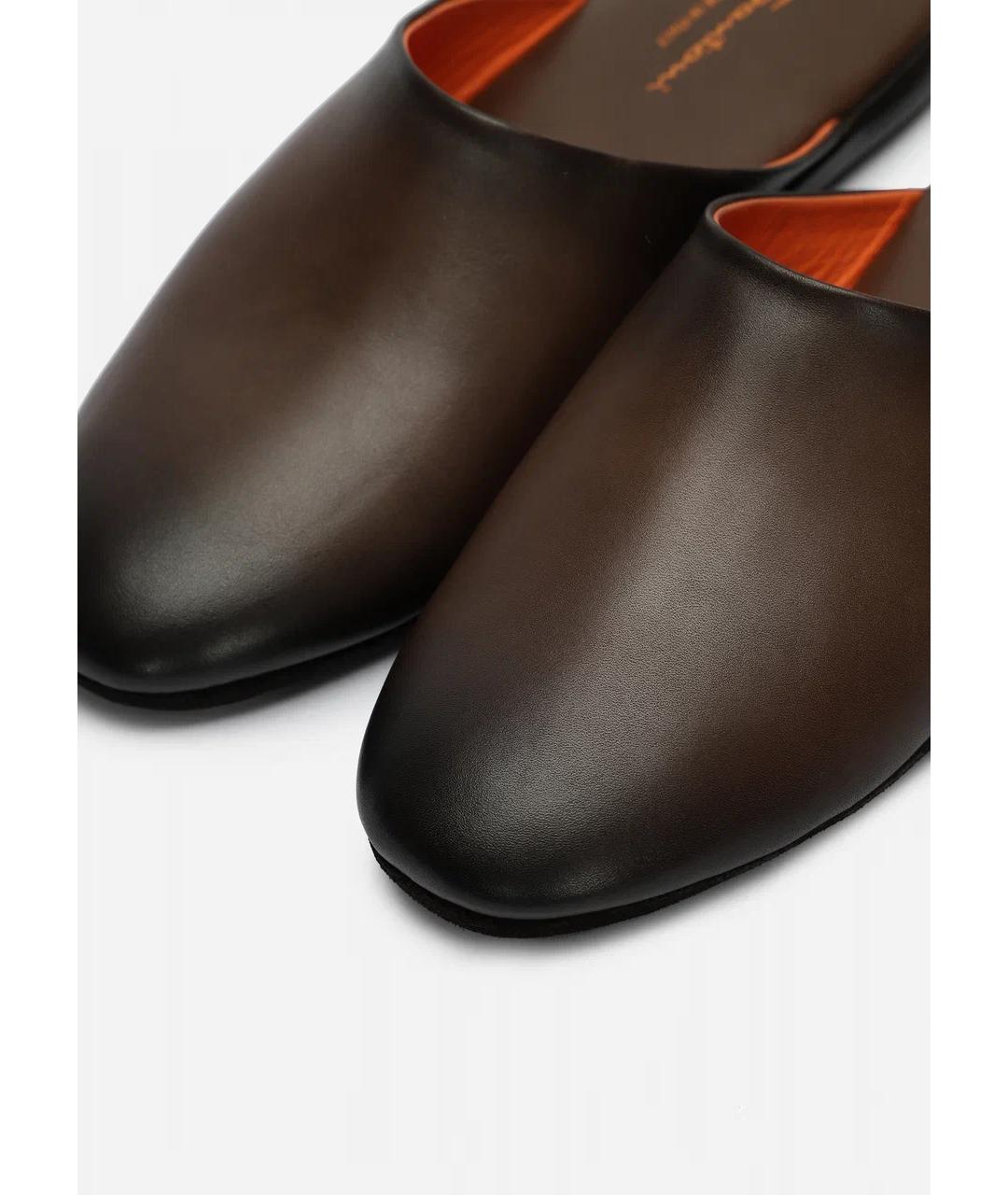 SANTONI Коричневые кожаные шлепанцы, фото 3