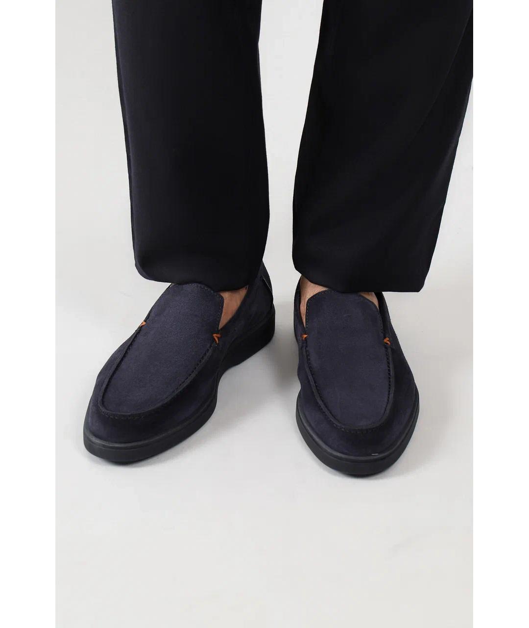 SANTONI Темно-синие замшевые лоферы, фото 5