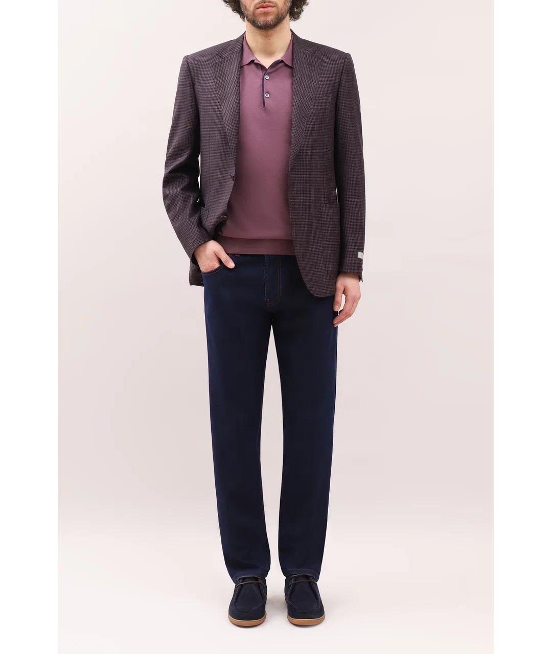 CANALI Темно-синие хлопко-полиэстеровые прямые джинсы, фото 2