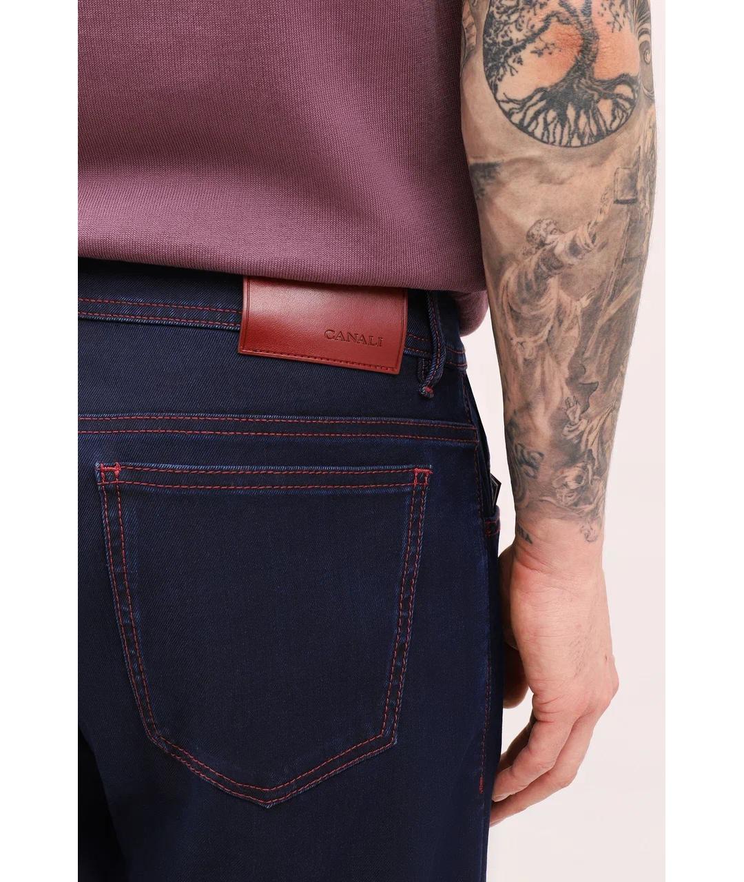 CANALI Темно-синие хлопко-полиэстеровые прямые джинсы, фото 6