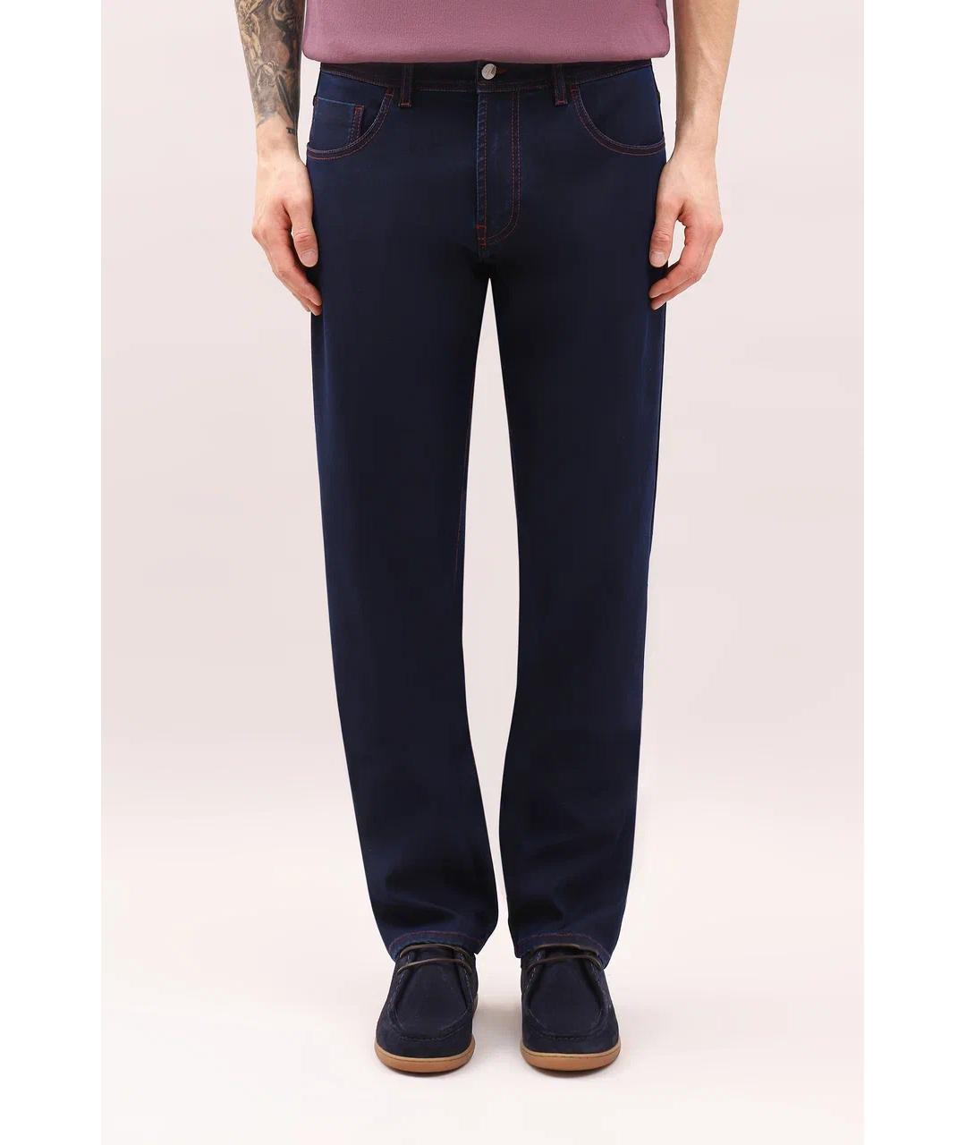 CANALI Темно-синие хлопко-полиэстеровые прямые джинсы, фото 3