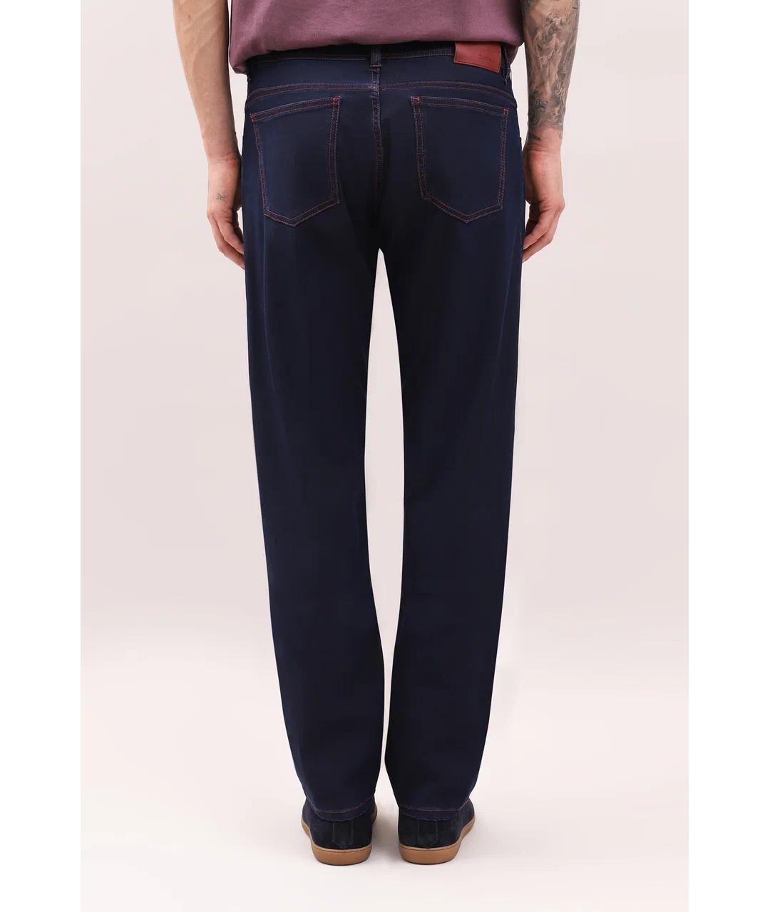 CANALI Темно-синие хлопко-полиэстеровые прямые джинсы, фото 5