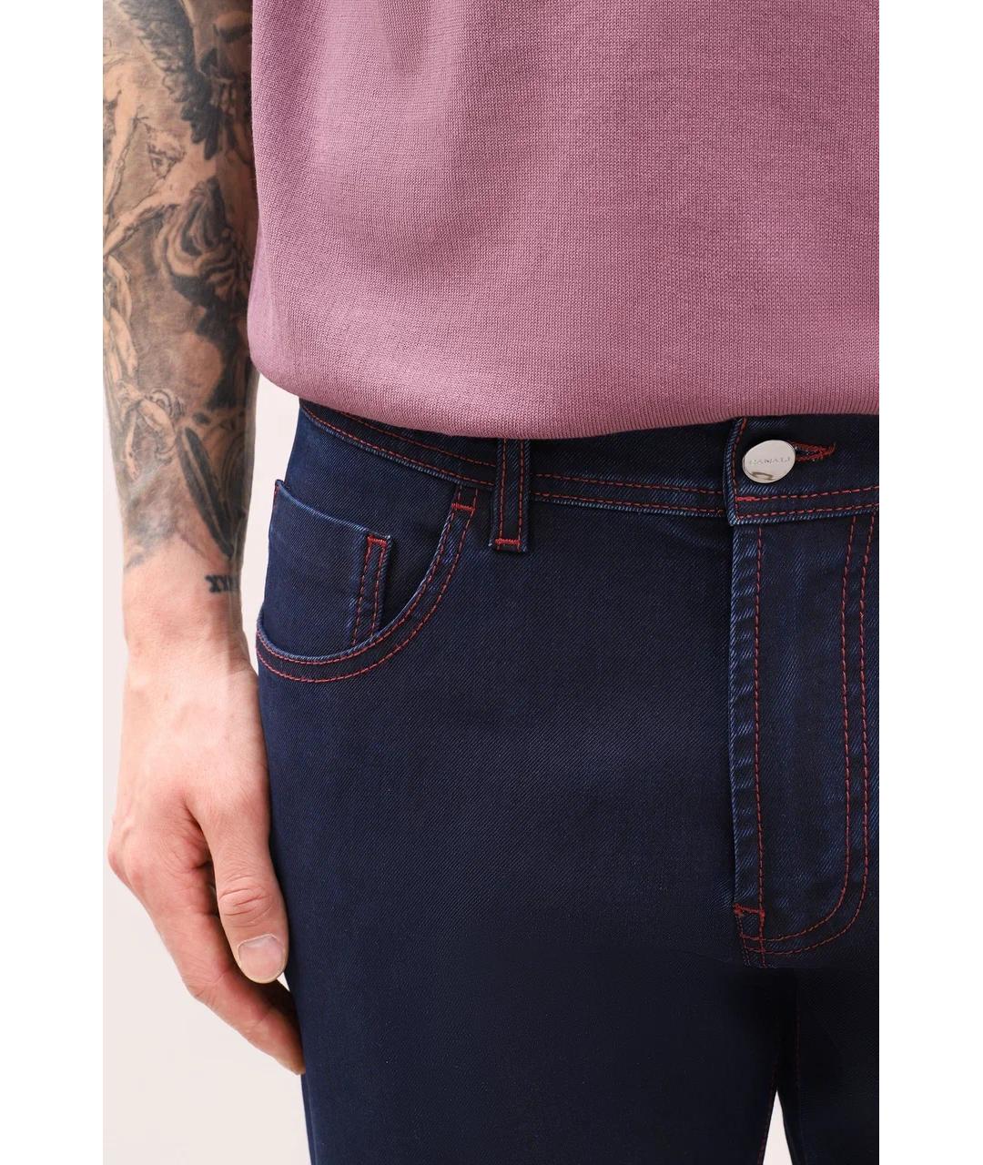 CANALI Темно-синие хлопко-полиэстеровые прямые джинсы, фото 4