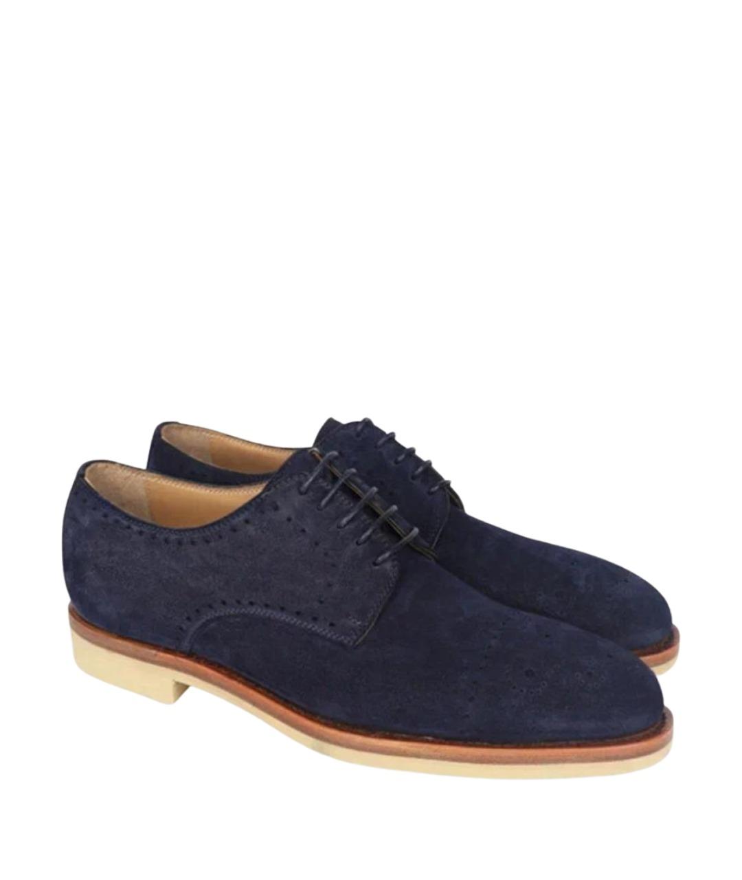 KITON Темно-синие кожаные низкие ботинки, фото 1