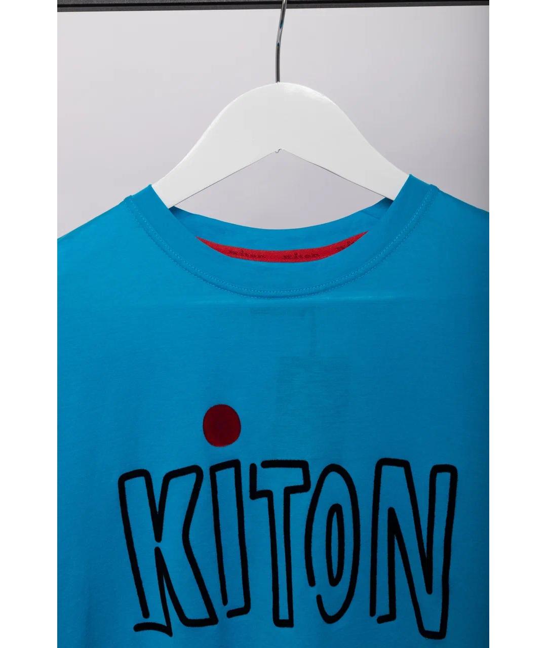 KITON Голубая хлопковая футболка, фото 6