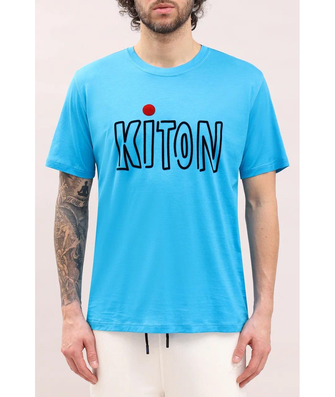 KITON Голубая хлопковая футболка, фото 2