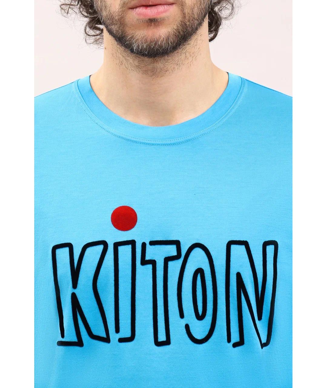 KITON Голубая хлопковая футболка, фото 4