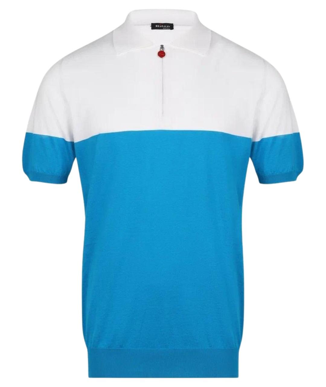 KITON Голубое хлопковое поло с коротким рукавом, фото 1