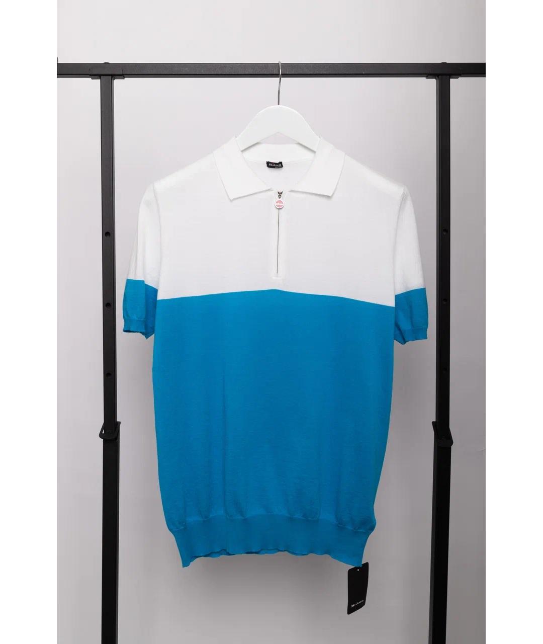 KITON Голубое хлопковое поло с коротким рукавом, фото 6