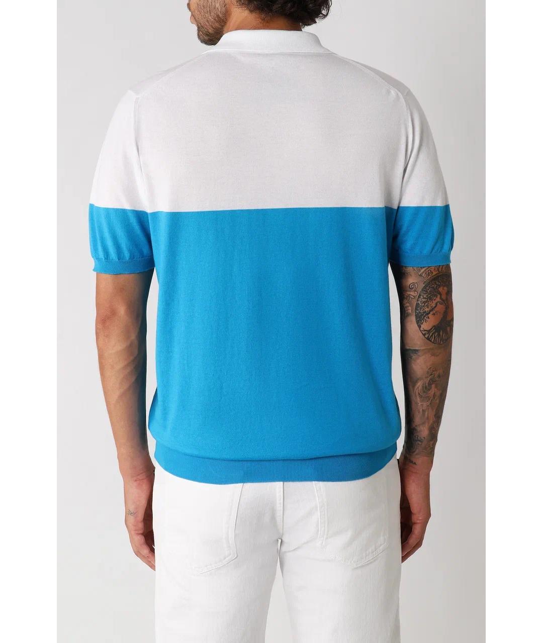 KITON Голубое хлопковое поло с коротким рукавом, фото 5