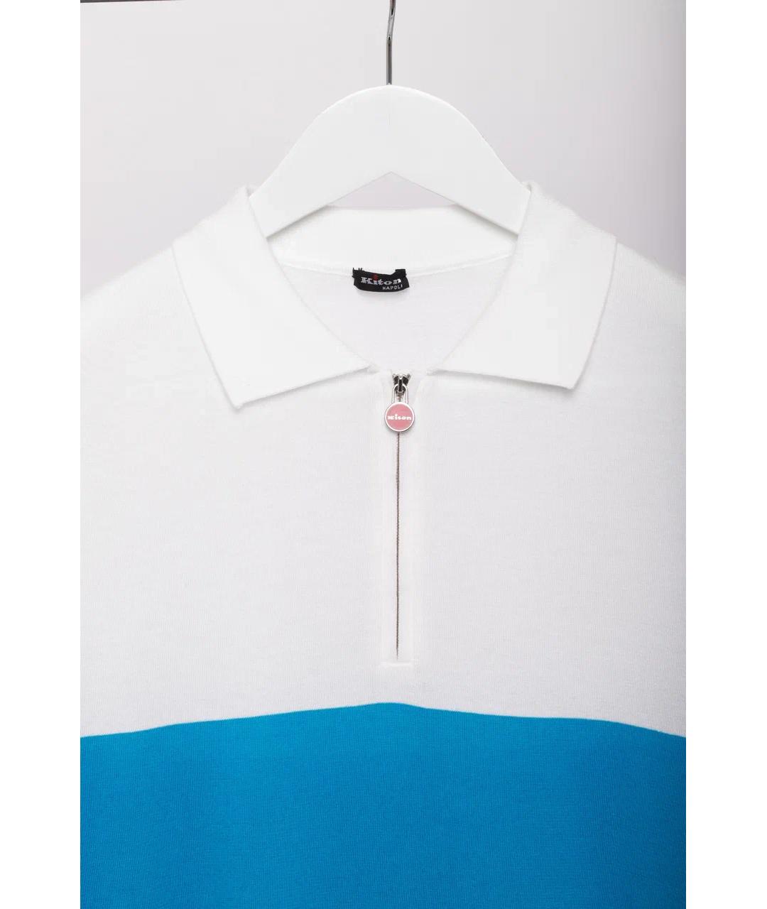 KITON Голубое хлопковое поло с коротким рукавом, фото 7