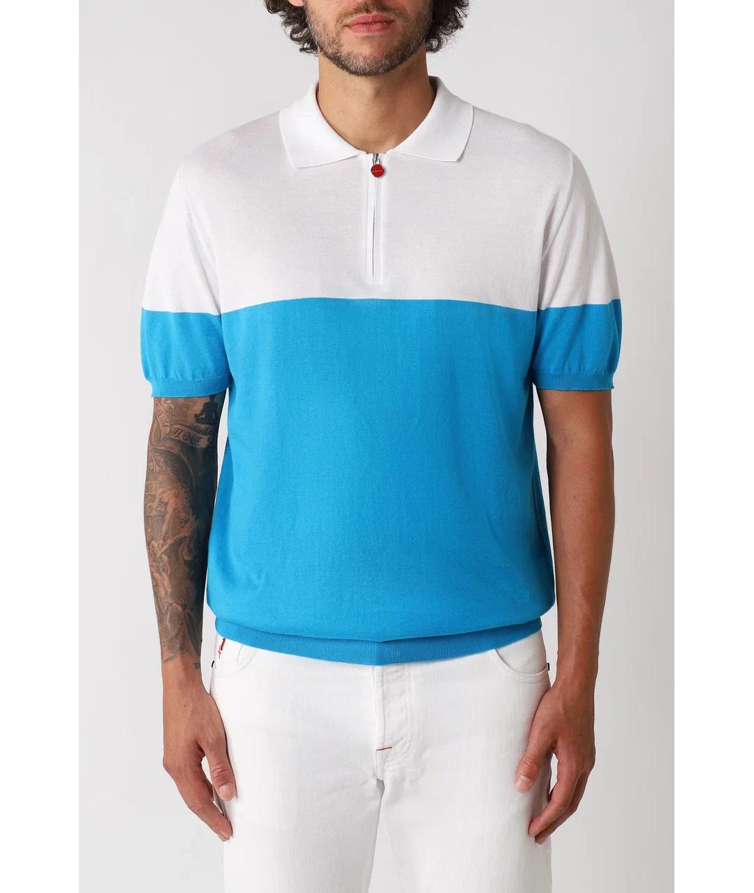 KITON Голубое хлопковое поло с коротким рукавом, фото 3