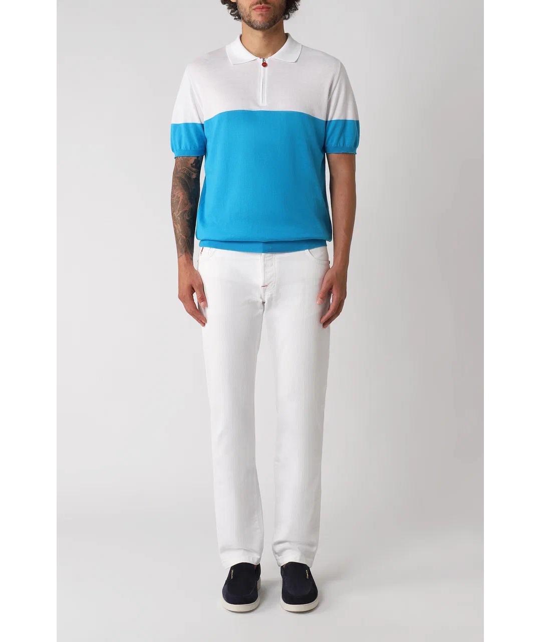 KITON Голубое хлопковое поло с коротким рукавом, фото 2