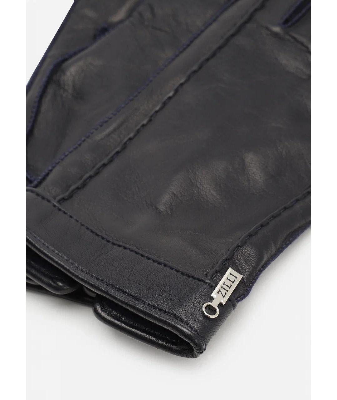 ZILLI Темно-синие кожаные перчатки, фото 2