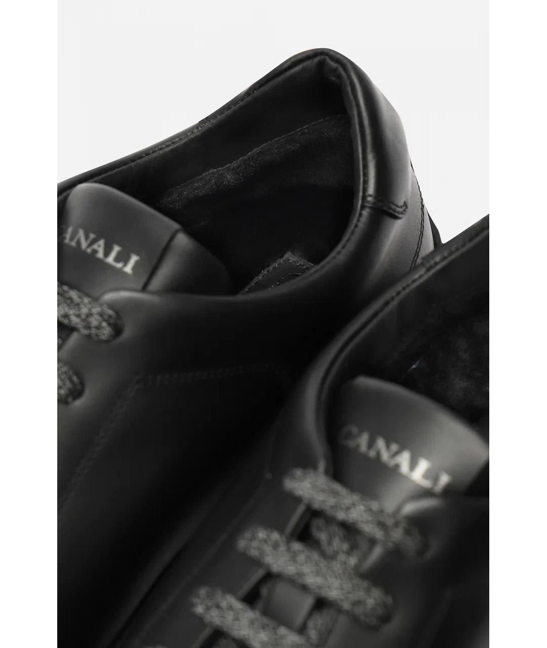 CANALI Черные кожаные низкие кроссовки / кеды, фото 4
