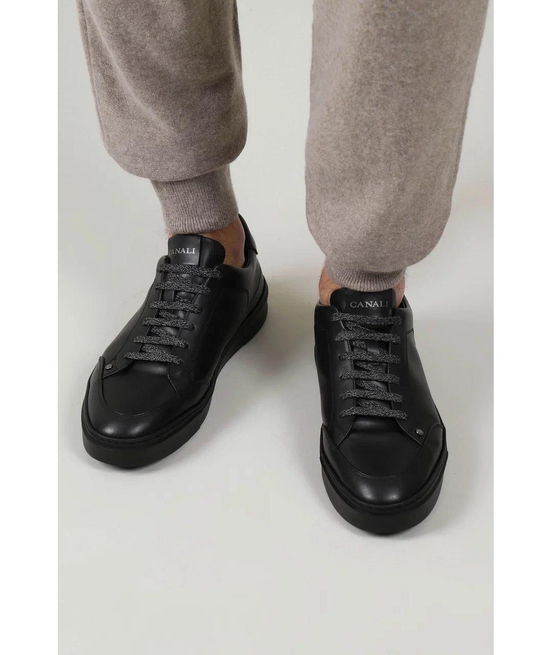 CANALI Черные кожаные низкие кроссовки / кеды, фото 6
