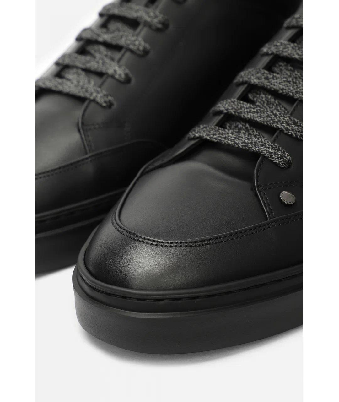 CANALI Черные кожаные низкие кроссовки / кеды, фото 3