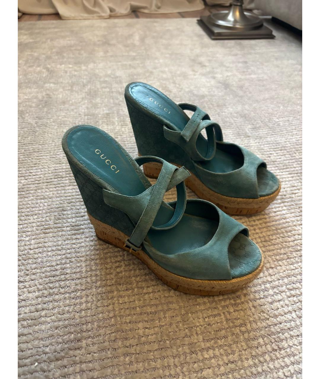 GUCCI Бирюзовые замшевые туфли, фото 7