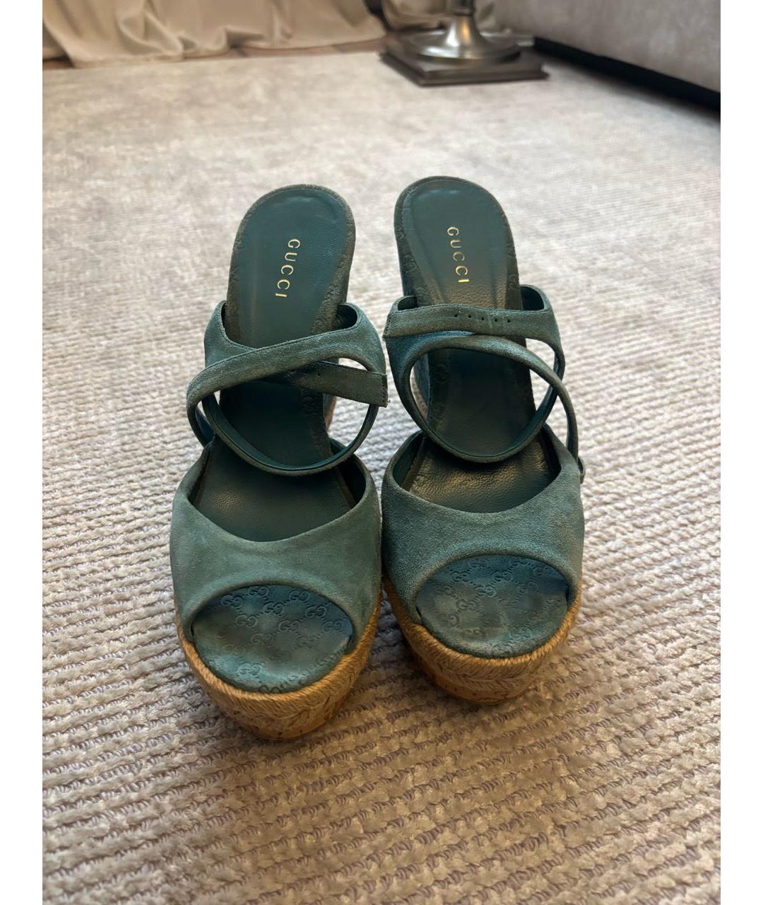 GUCCI Бирюзовые замшевые туфли, фото 4