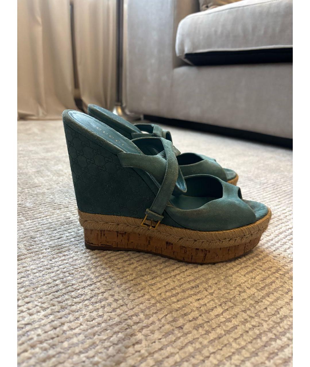 GUCCI Бирюзовые замшевые туфли, фото 8