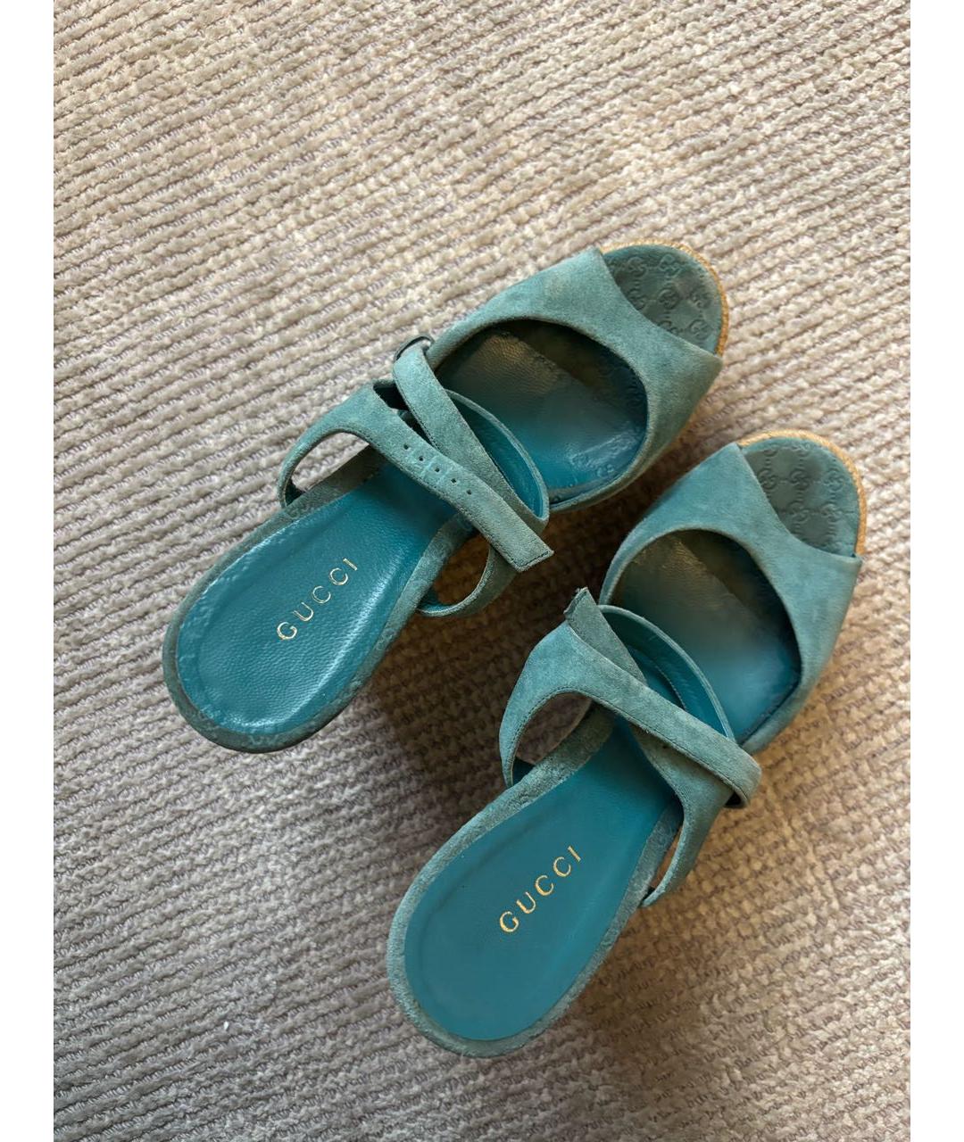 GUCCI Бирюзовые замшевые туфли, фото 6