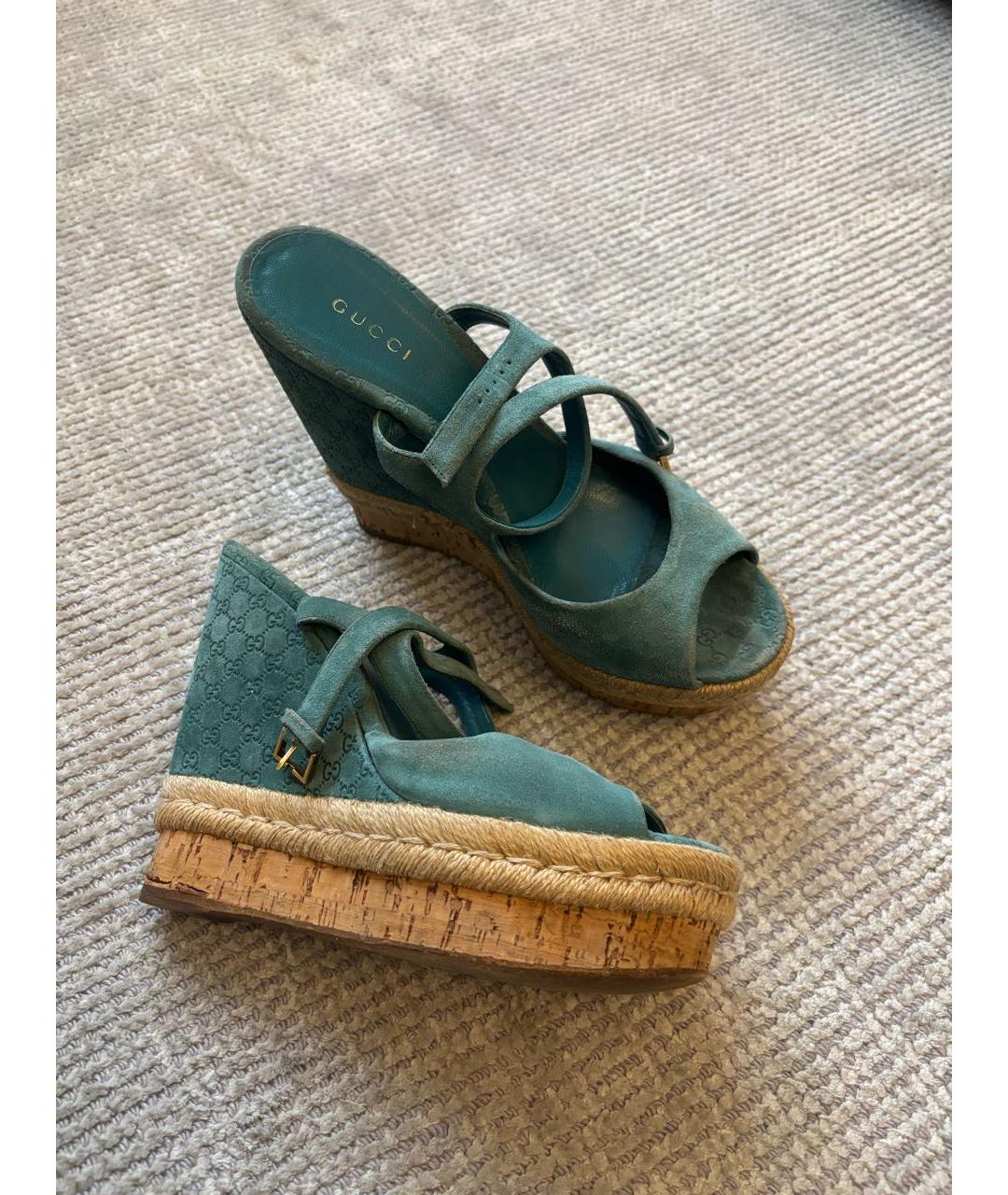 GUCCI Бирюзовые замшевые туфли, фото 9