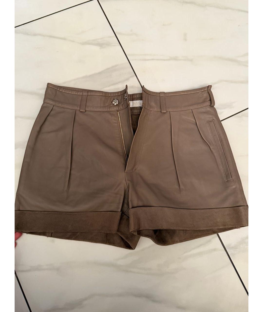 CHLOE Бежевые кожаные шорты, фото 3