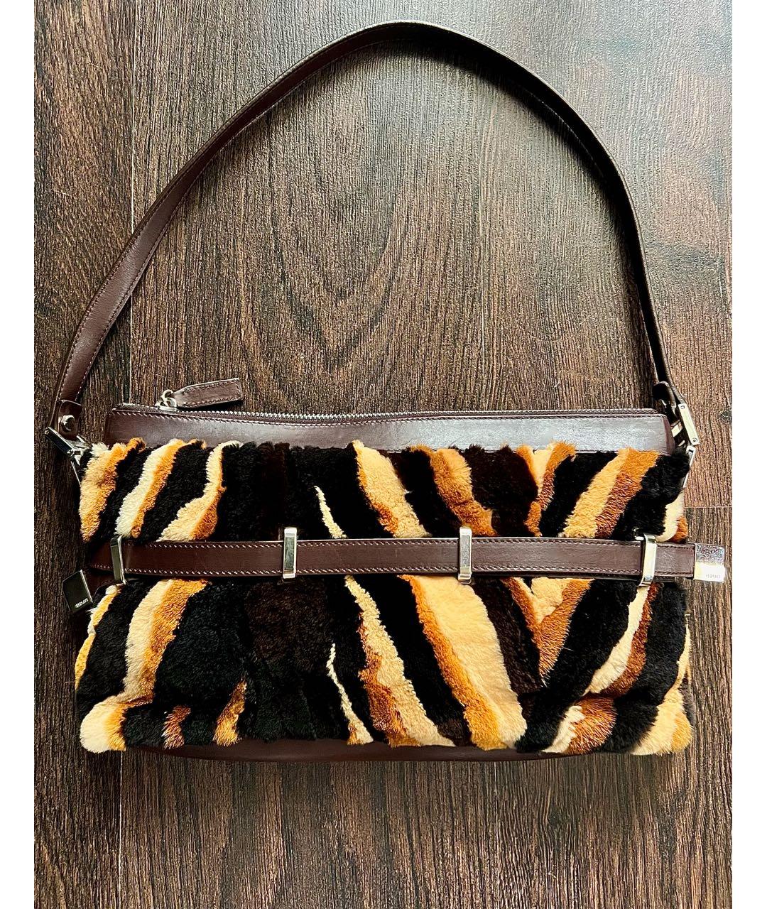 VERSACE Коричневая меховая сумка с короткими ручками, фото 8