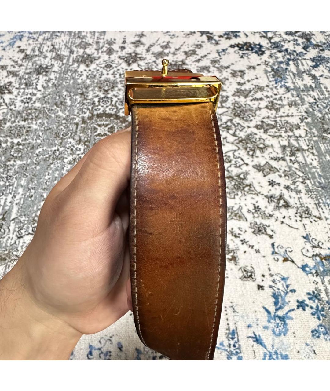 LOUIS VUITTON Коричневый кожаный ремень, фото 3