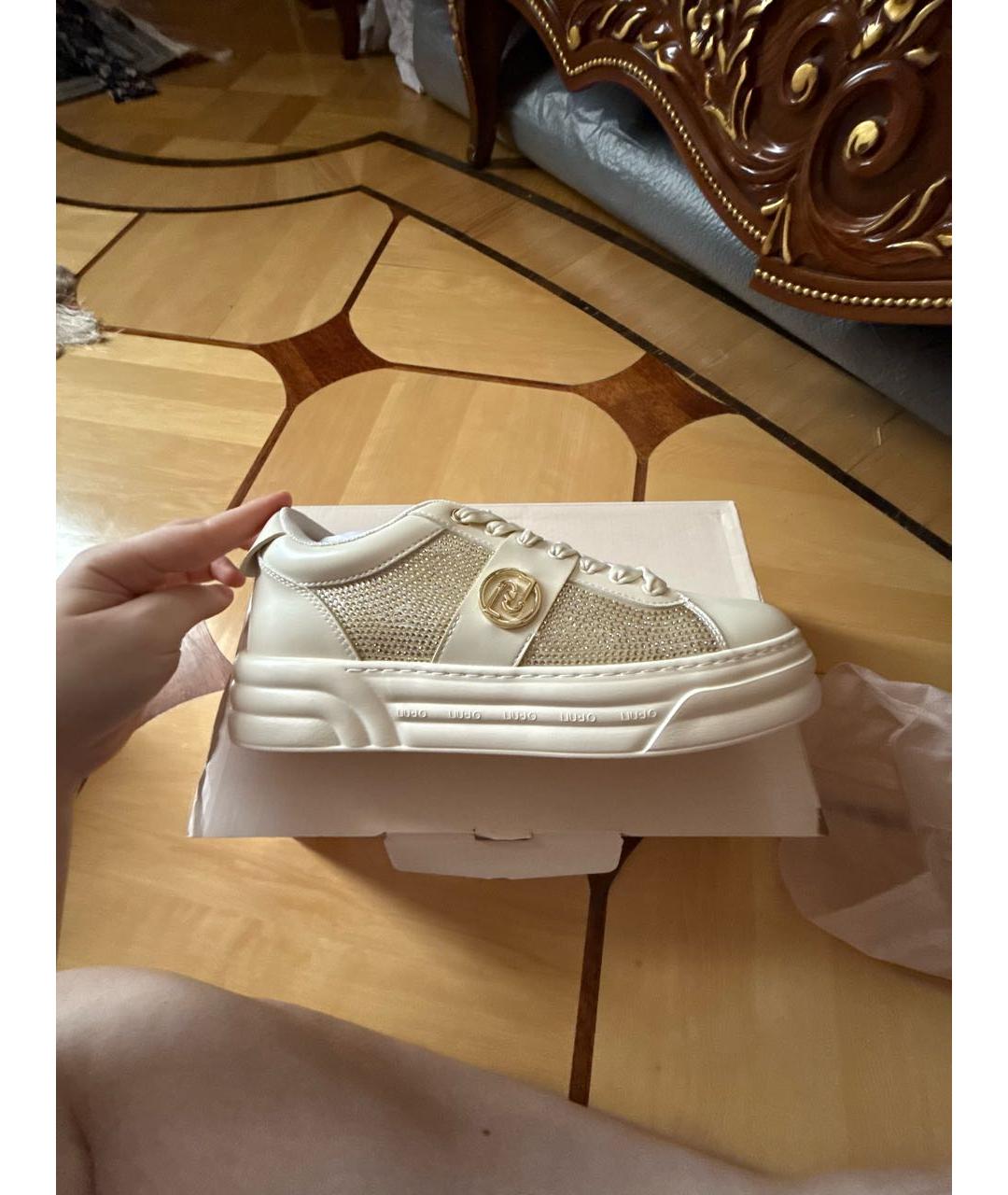 LIU JO Бежевые кожаные кроссовки, фото 5