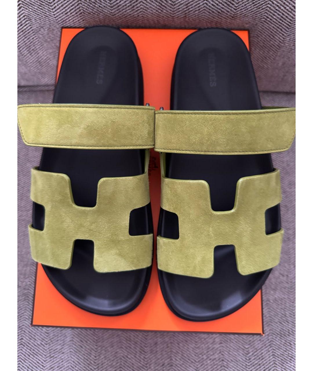 HERMES Хаки кожаные сандалии, фото 2