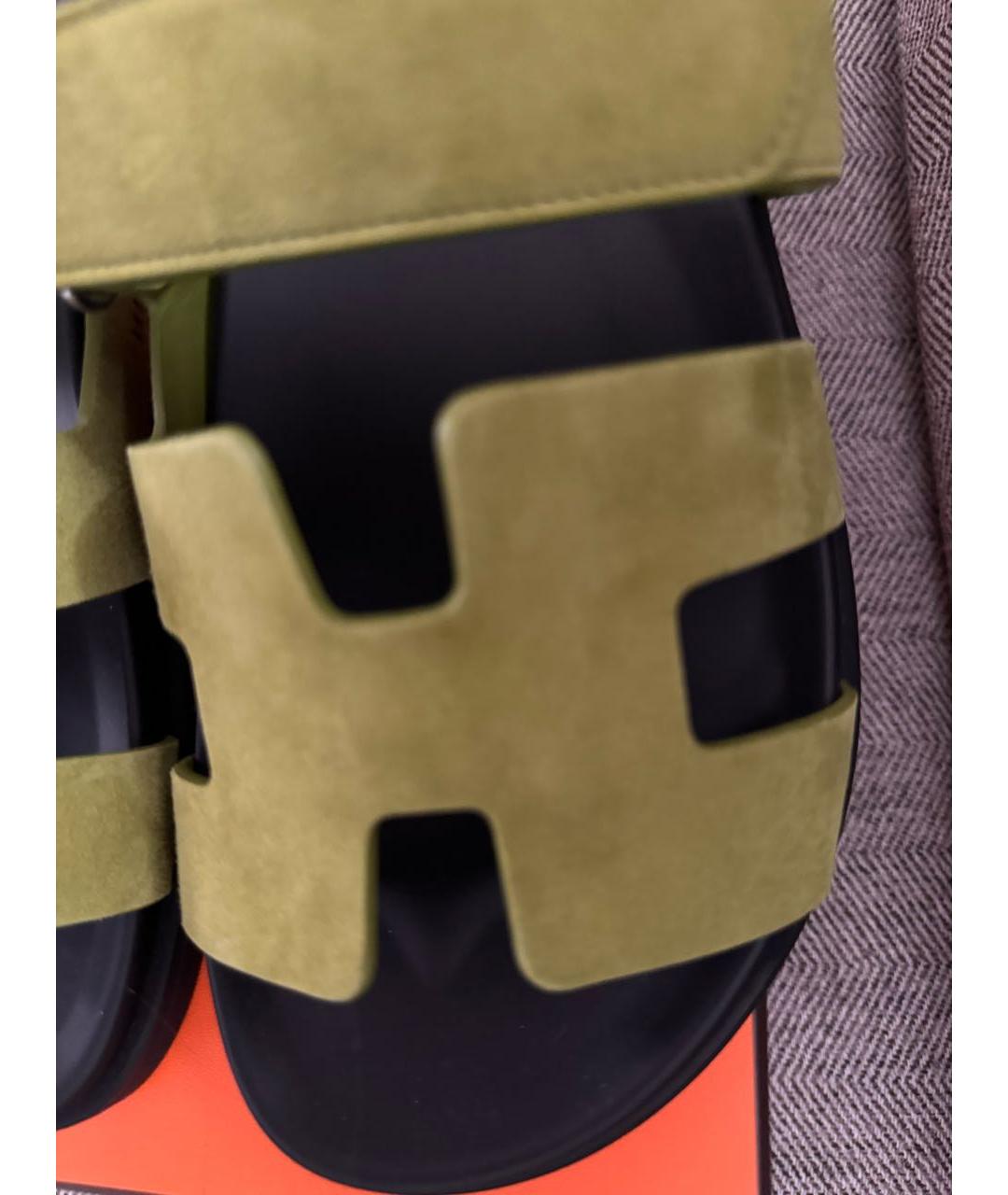 HERMES Хаки кожаные сандалии, фото 3