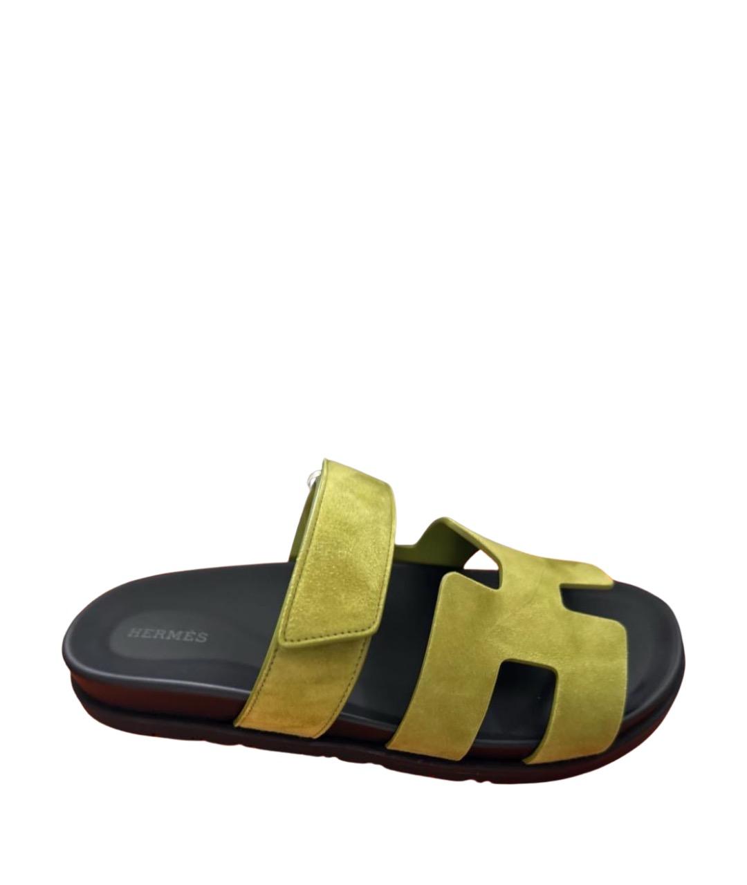 HERMES Хаки кожаные сандалии, фото 1
