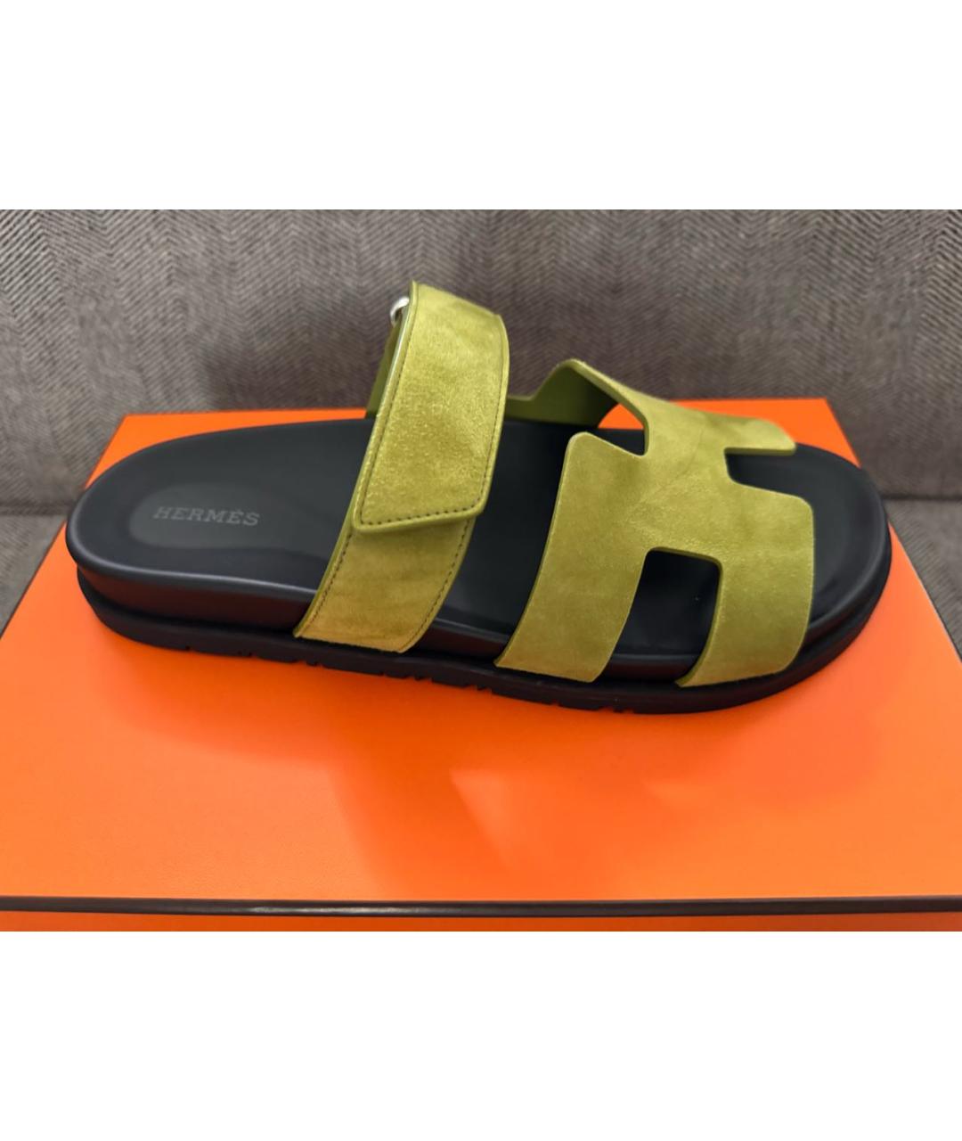 HERMES Хаки кожаные сандалии, фото 5
