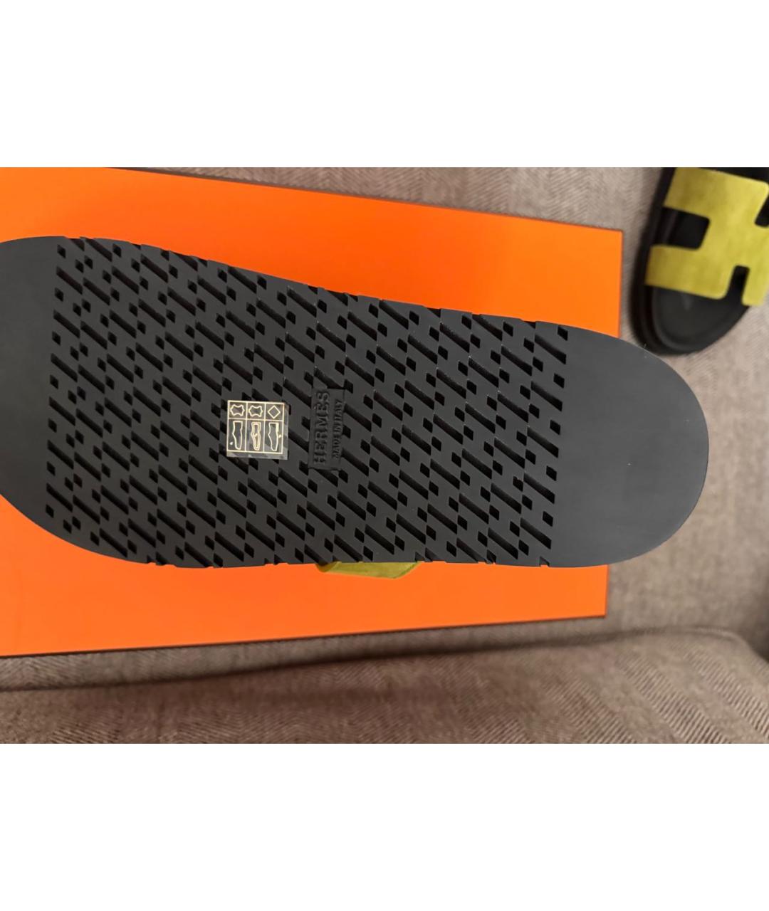 HERMES Хаки кожаные сандалии, фото 4