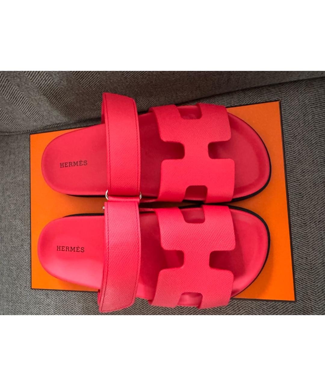 HERMES Коралловые кожаные сандалии, фото 2