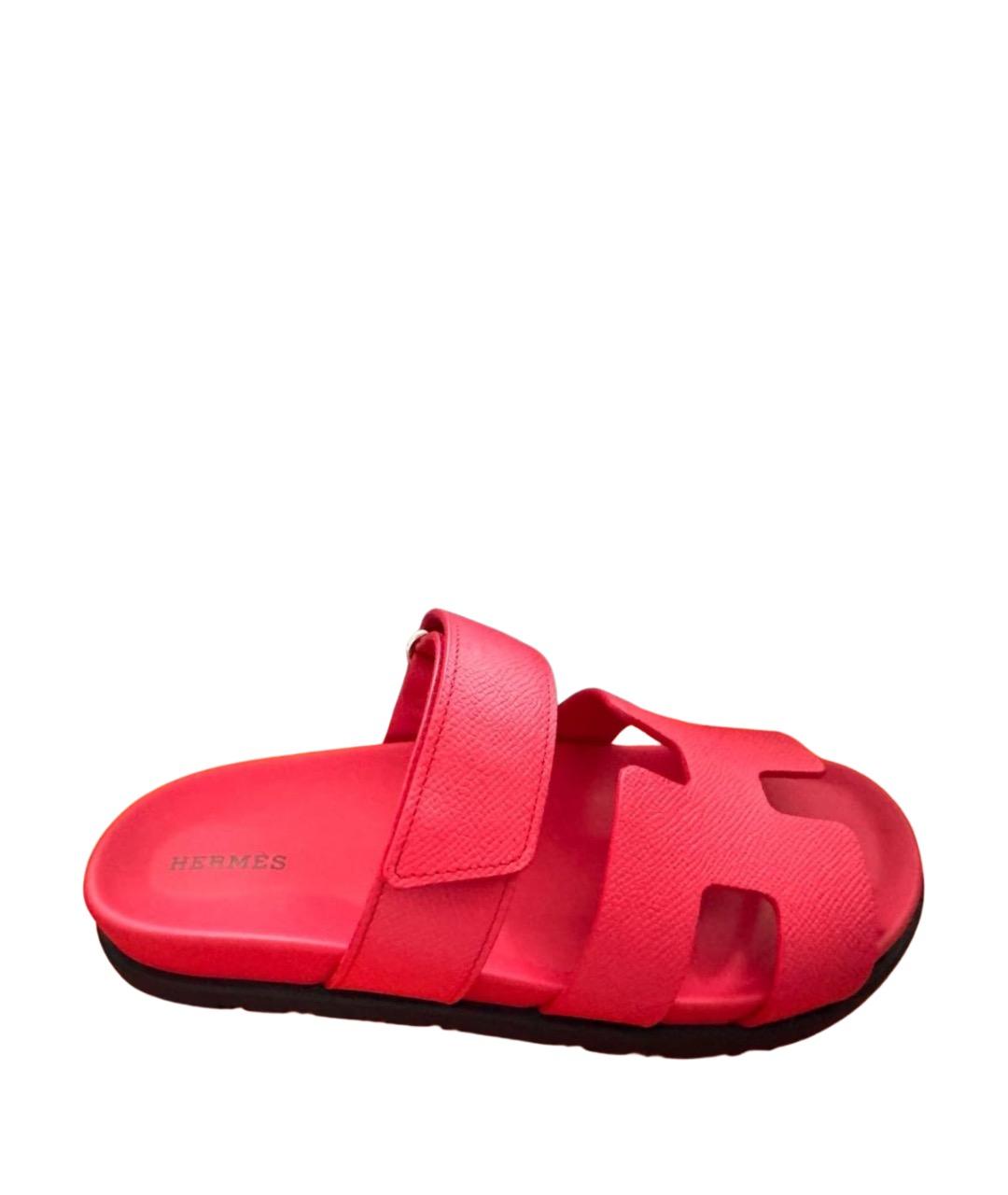 HERMES Коралловые кожаные сандалии, фото 1