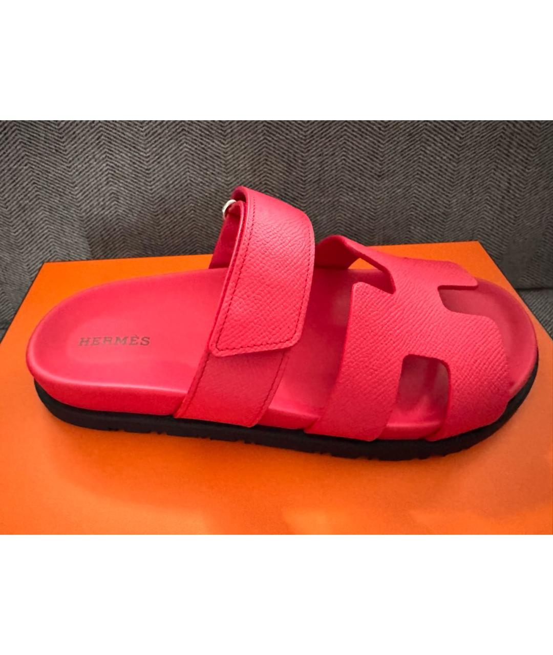 HERMES Коралловые кожаные сандалии, фото 5