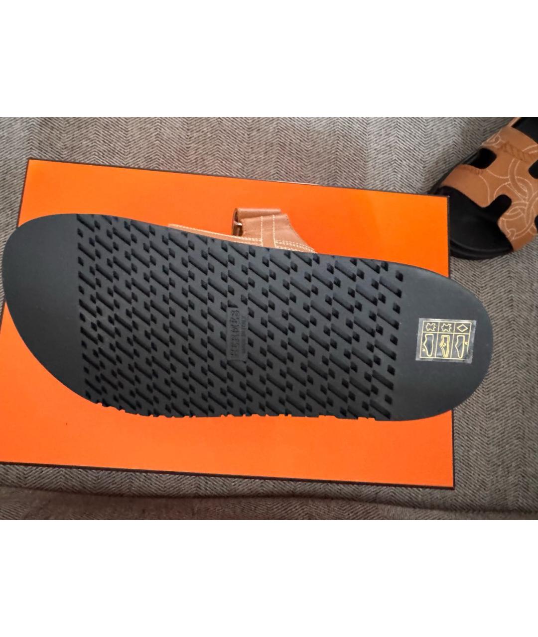 HERMES Коричневые кожаные сандалии, фото 4