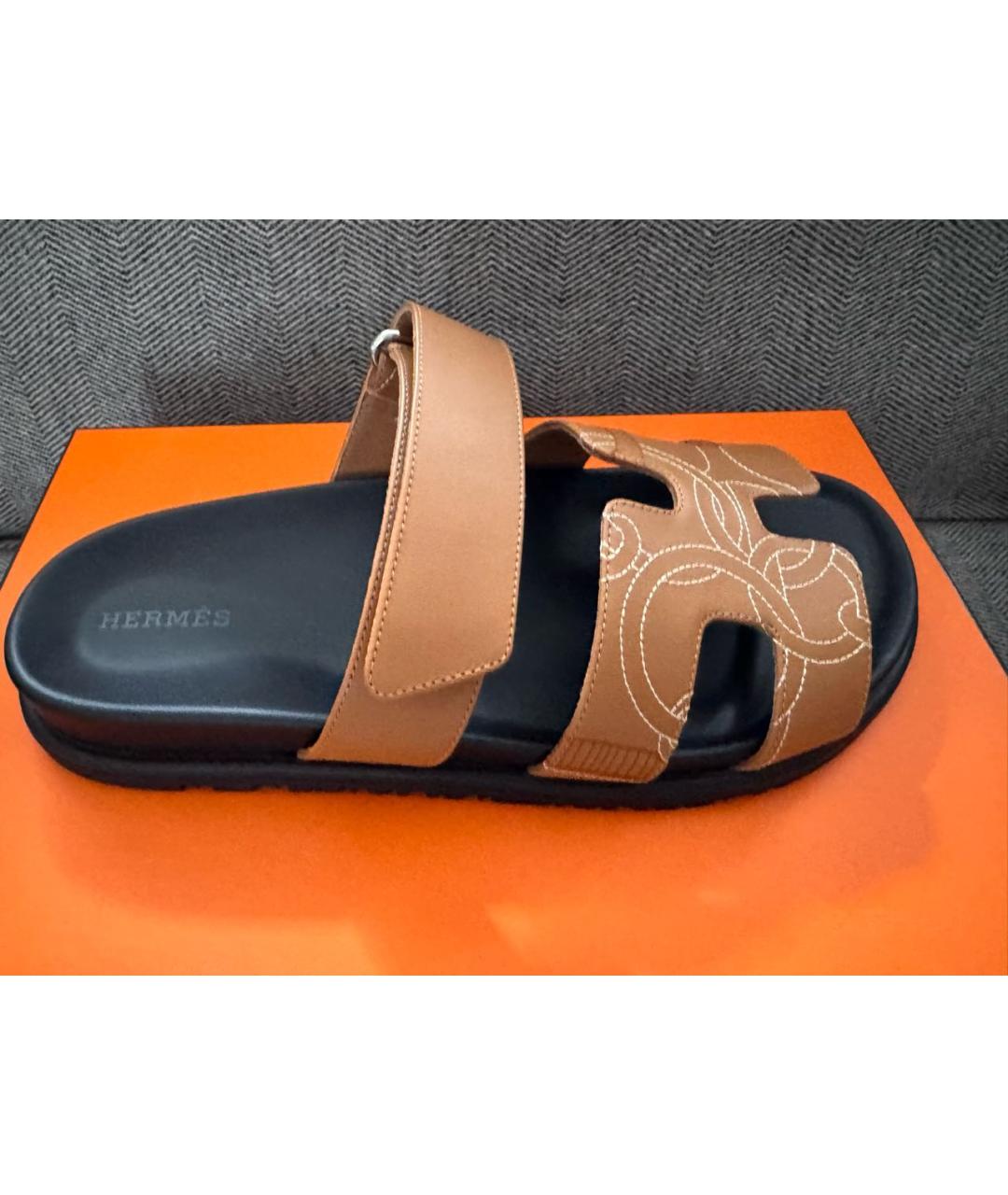 HERMES Коричневые кожаные сандалии, фото 5