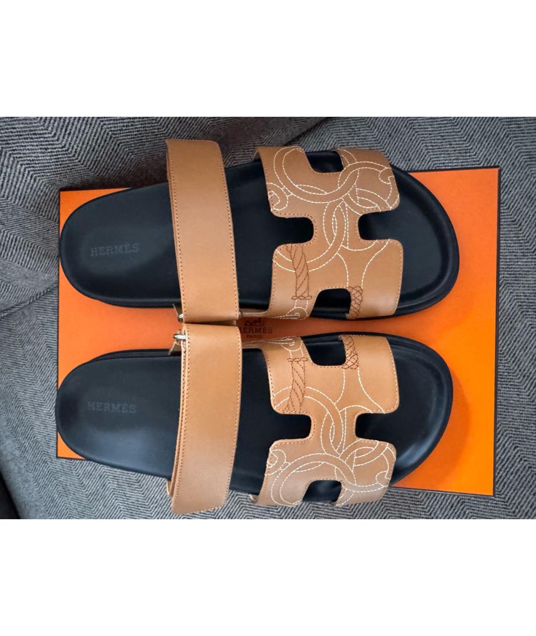 HERMES Коричневые кожаные сандалии, фото 2