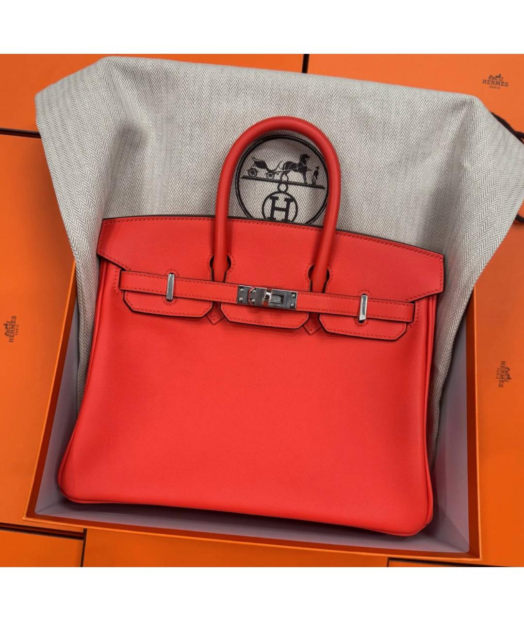 HERMES Красная кожаная сумка с короткими ручками, фото 2