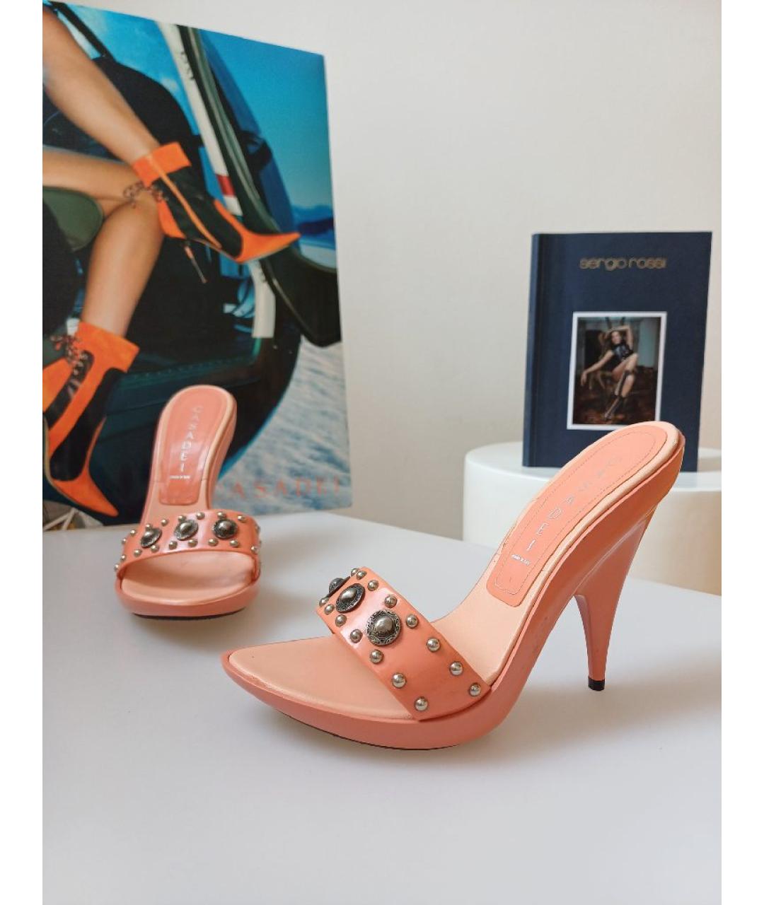 CASADEI Коралловые кожаные мюли, фото 3